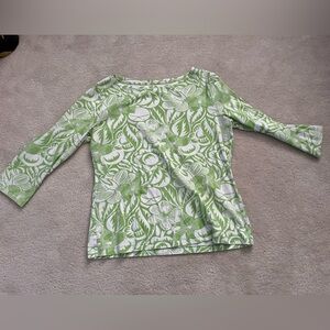 Talbots Green and White Leaf Print Top